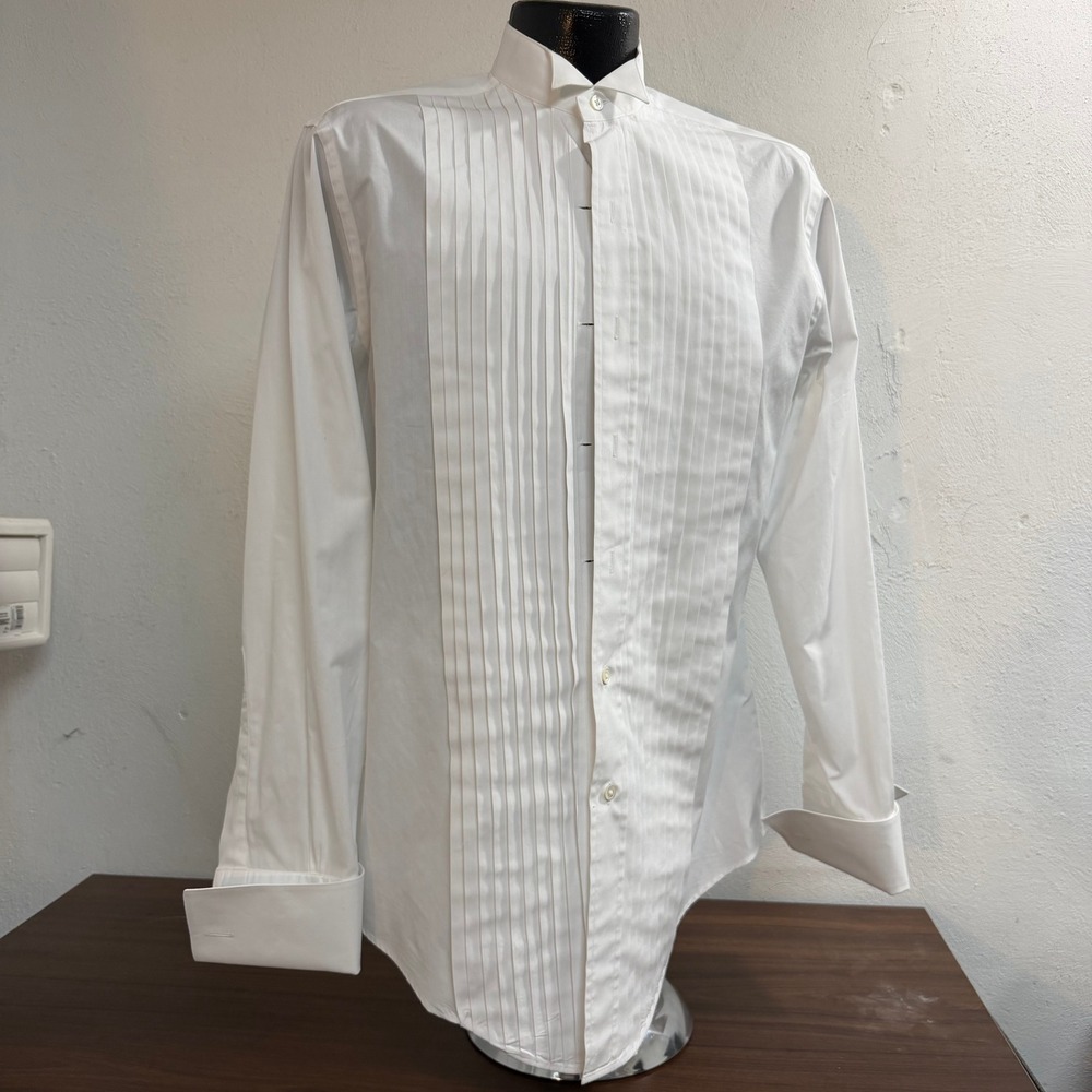 Brooks Brothers Tuxedo Shirt Men 15-34 White Pleated Bib Front French Cuffs Fly